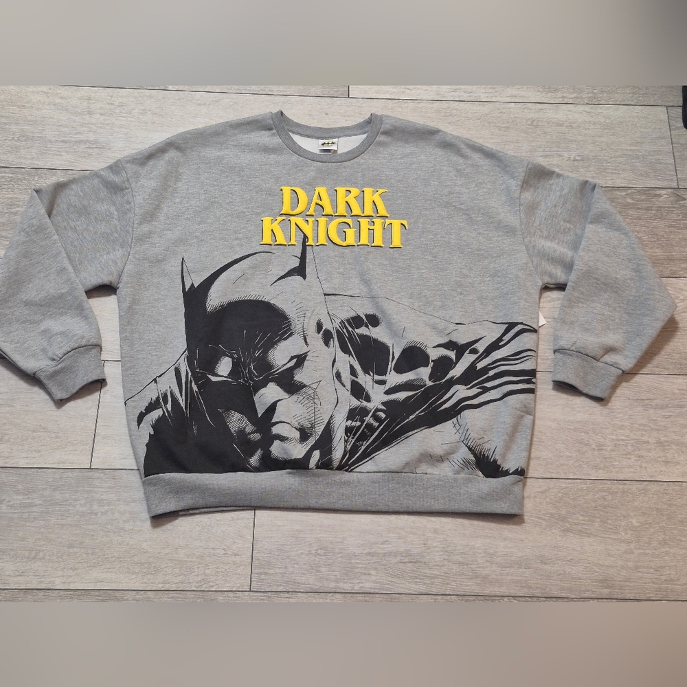 New Batman Men's Dark Knight Graphic Crewneck Sweater - Gray and Yellow